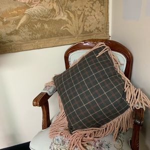 Berry Creek Home Collection Down Filled Green Plaid Pillow w Tan Fringe